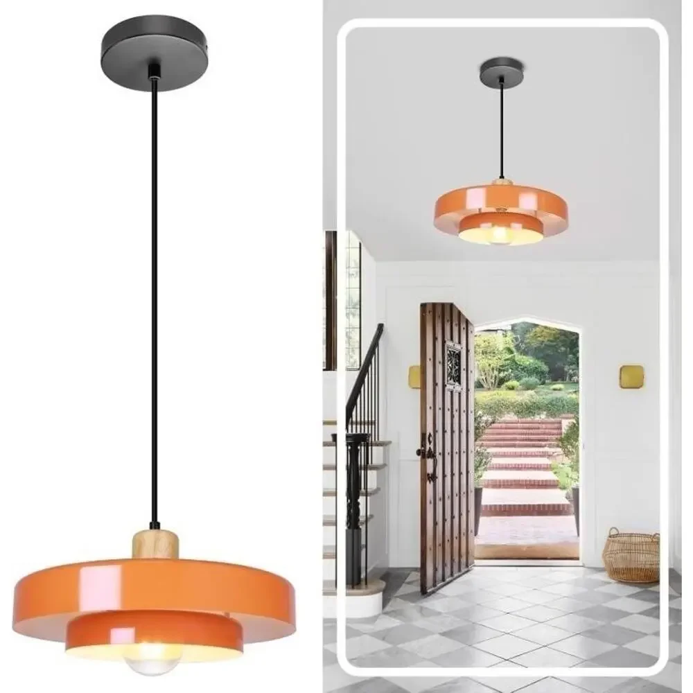 NEW Retro Mid Century Modern Orange Pendant Lamp Light Fixture Nordic 2 Tiered